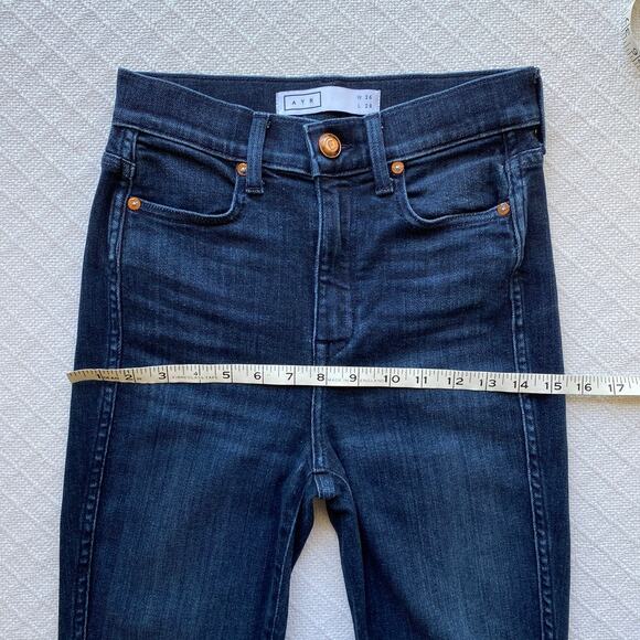 AYR The Riser High Rise Skinny Jeans Dark Wash Raw Hem Women’s W26 L28 LA Made - Picture 14 of 14